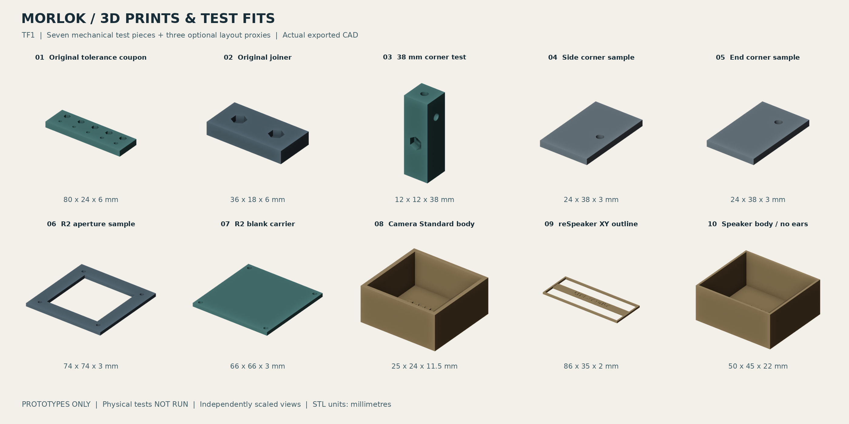 Actual CAD render of fit-test pieces; not a physical photograph